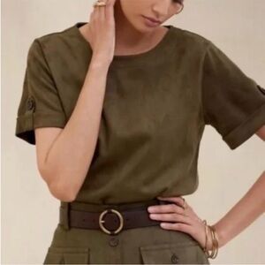 Banana Republic Olive Green Faux Suede Short Sleeve Top